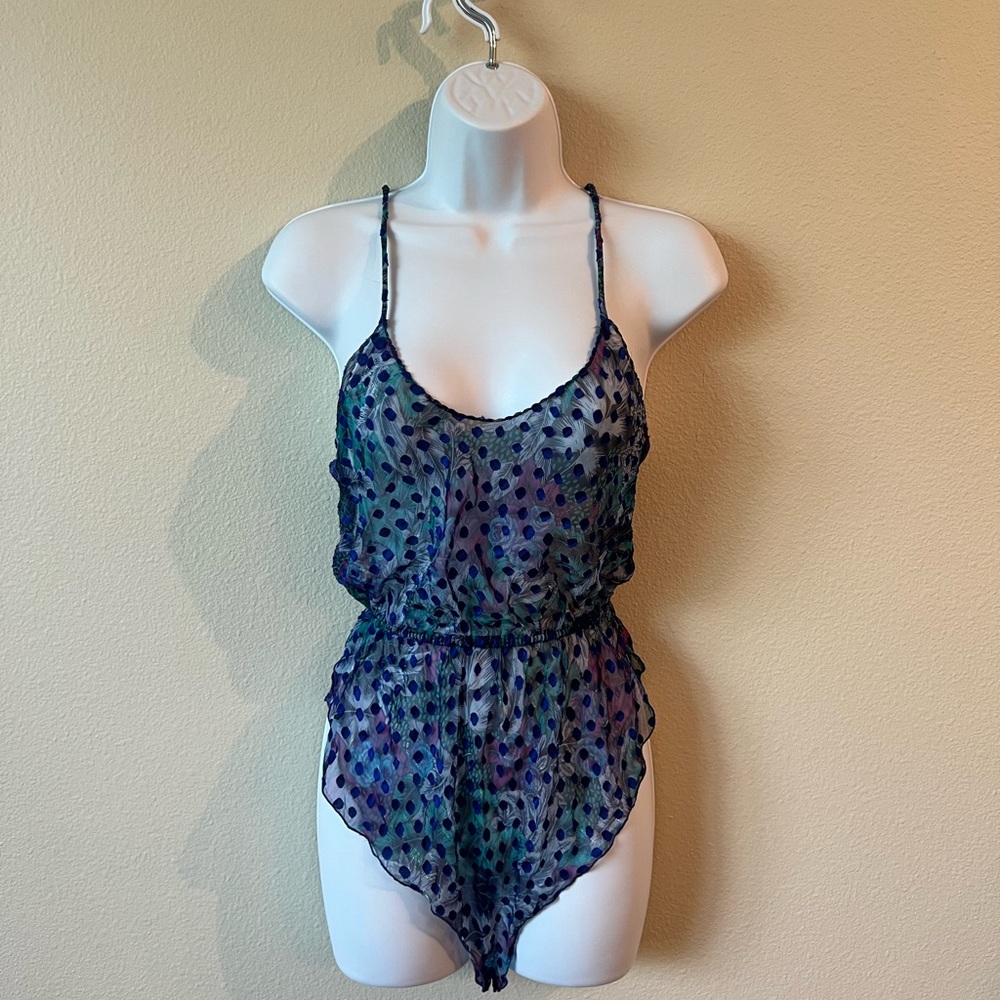 Sheer Blue and Purple Polka Dot Chemise